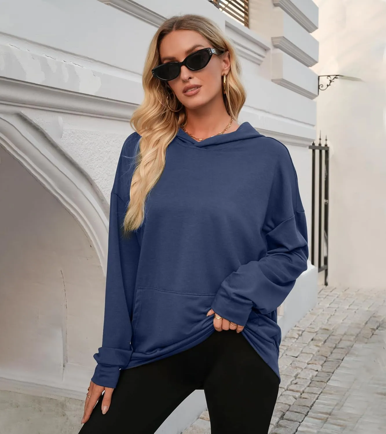 Womens Oversized Hoodies Long Sleeve Sweatshirts Drop Shoulder Pullover Shirts Top Fall Outfits with Pocket
