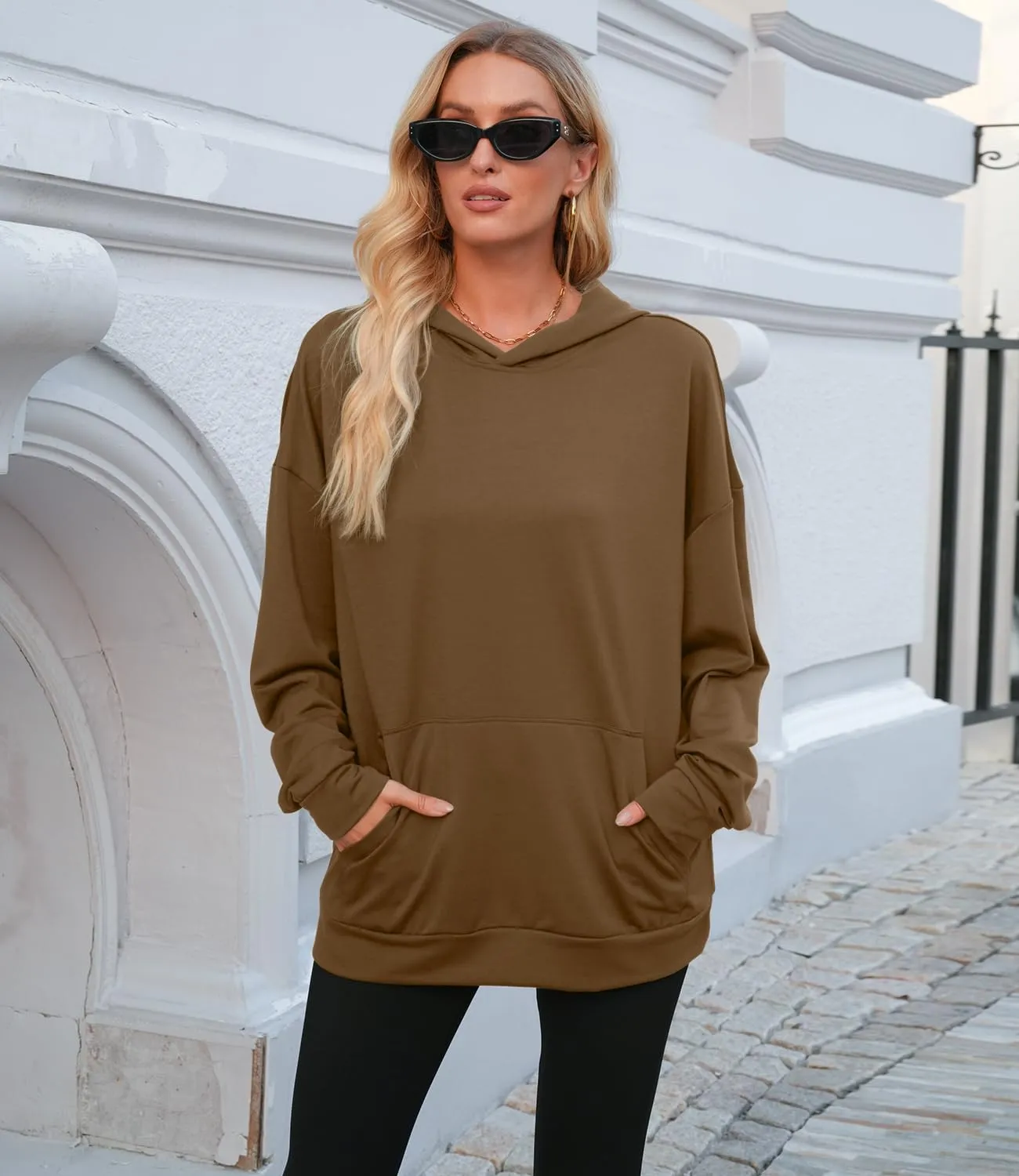 Womens Oversized Hoodies Long Sleeve Sweatshirts Drop Shoulder Pullover Shirts Top Fall Outfits with Pocket