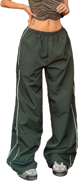 Womens Parachute Pants Y2k Baggy Wide Leg Track Pants Elastic Waist Jogger Sweatpants Hiking Pants Trousers 