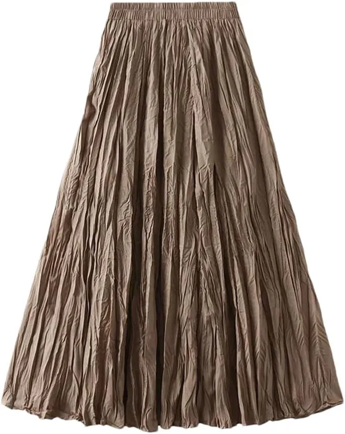 Women's Pleated Long Skirt A-Line High Waist All-Match Long Skirt