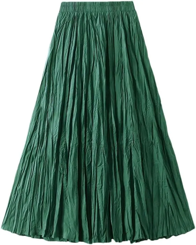 Women's Pleated Long Skirt A-Line High Waist All-Match Long Skirt