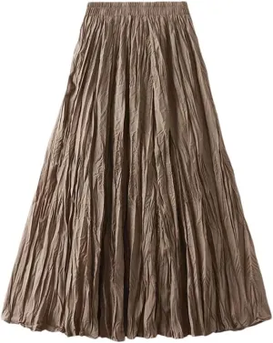 Women's Pleated Long Skirt A-Line High Waist All-Match Long Skirt