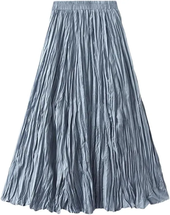 Women's Pleated Long Skirt A-Line High Waist All-Match Long Skirt