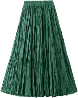Women's Pleated Long Skirt A-Line High Waist All-Match Long Skirt