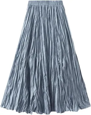 Women's Pleated Long Skirt A-Line High Waist All-Match Long Skirt