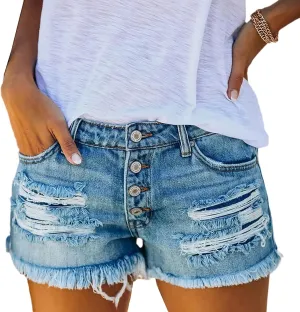 Women's Ripped American Flag Printed Denim Shorts High Waisted Frayed Raw Hem Casual Jeans Shorts