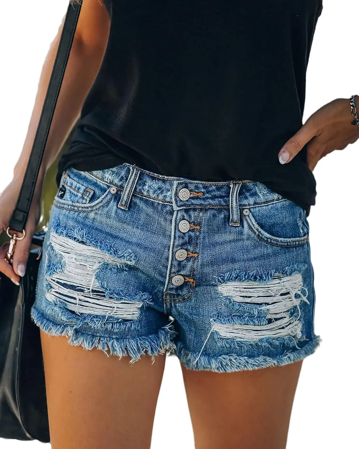 Women's Ripped American Flag Printed Denim Shorts High Waisted Frayed Raw Hem Casual Jeans Shorts