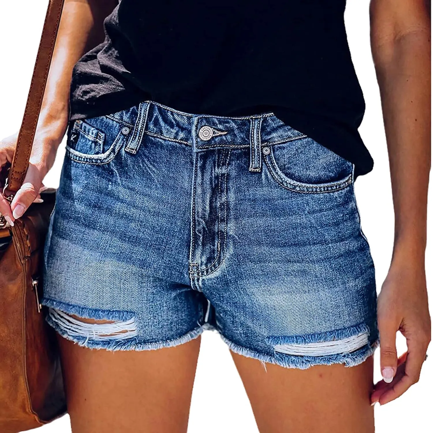 Women's Ripped American Flag Printed Denim Shorts High Waisted Frayed Raw Hem Casual Jeans Shorts