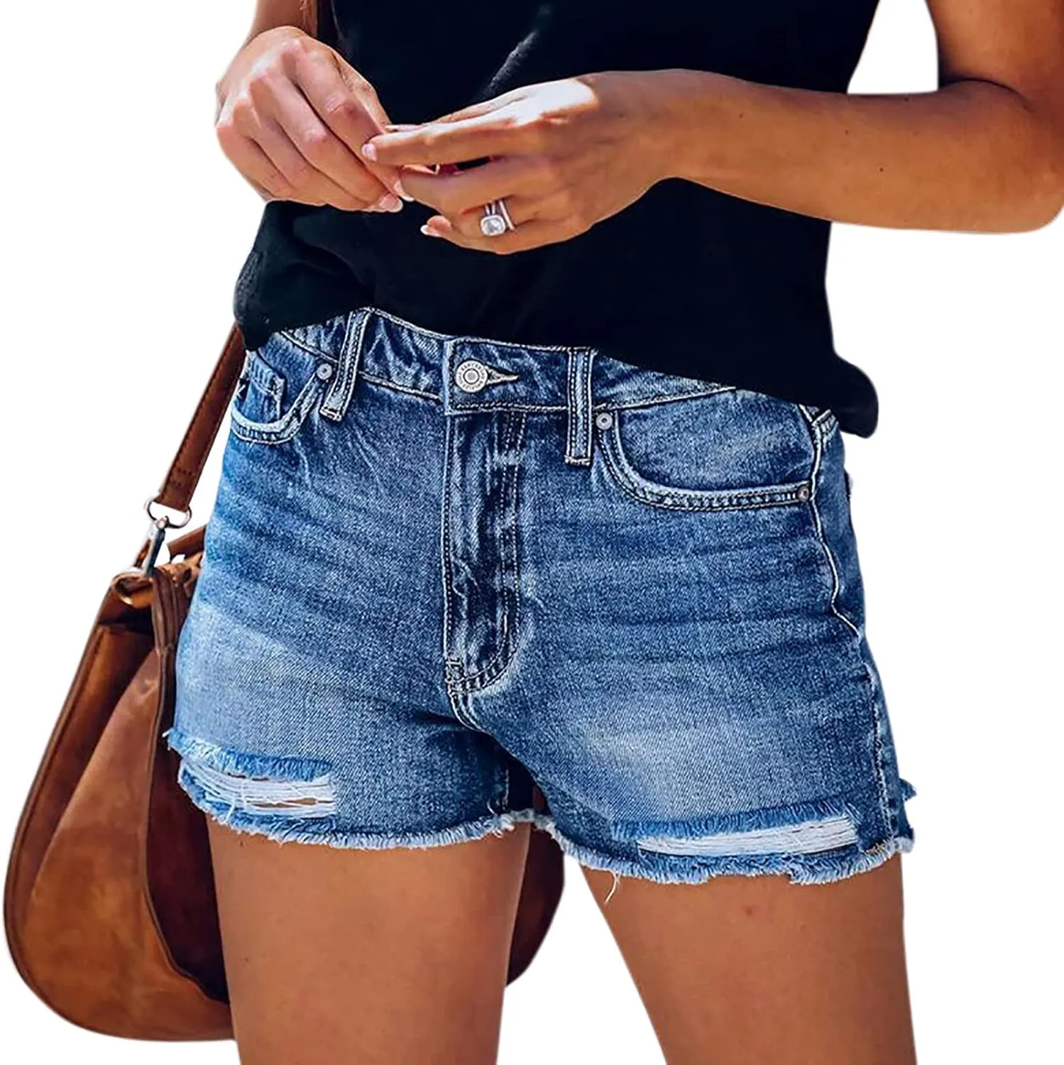 Women's Ripped American Flag Printed Denim Shorts High Waisted Frayed Raw Hem Casual Jeans Shorts