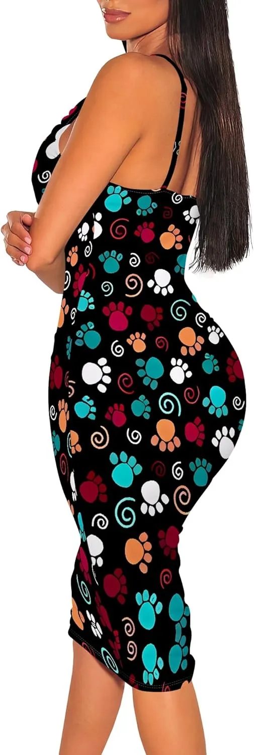 Women's Sexy Sleeveless Bodycon Midi Dress Summer Casual V-Neck Spaghetti Straps Party Club Dresses Beach Vacation Outfits