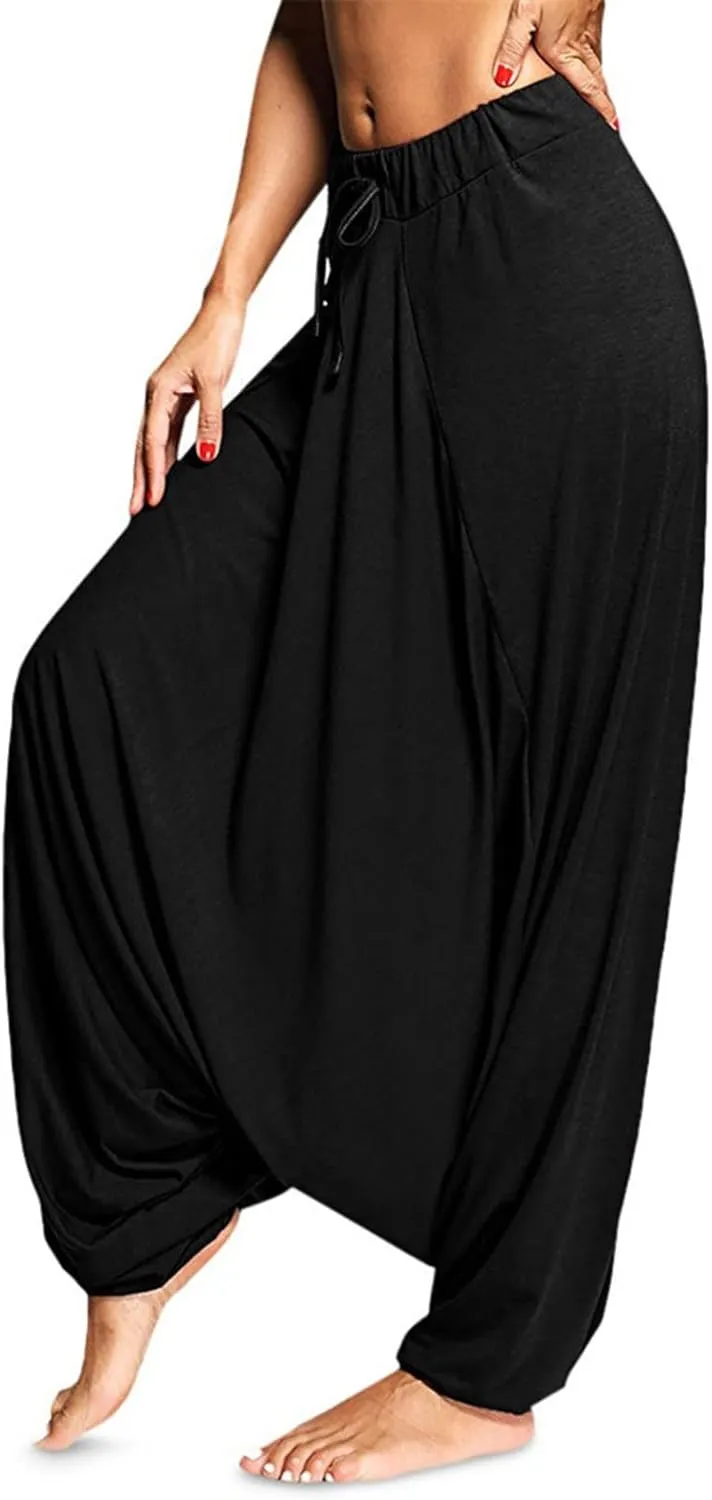 Women's Sexy Sport Wide Leg Pants Floral Print Lace Up Loose High Waist Palazzo Flared Trousers