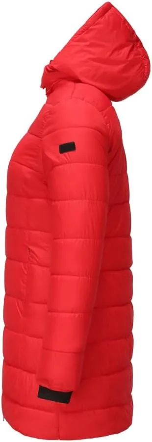 Women's Solid Mid-Length Lightweight Water-Resistant Soft Hooded Down Jacket Warm for Winter with Zipper