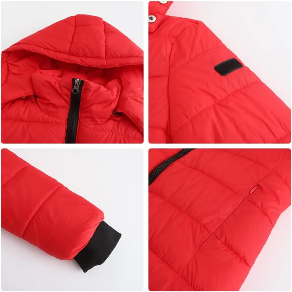 Women's Solid Mid-Length Lightweight Water-Resistant Soft Hooded Down Jacket Warm for Winter with Zipper