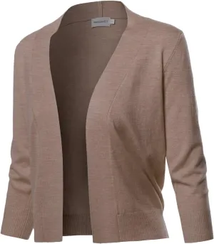 Women's Solid Soft Stretch 3/4 Sleeve Layer Short Cardigan