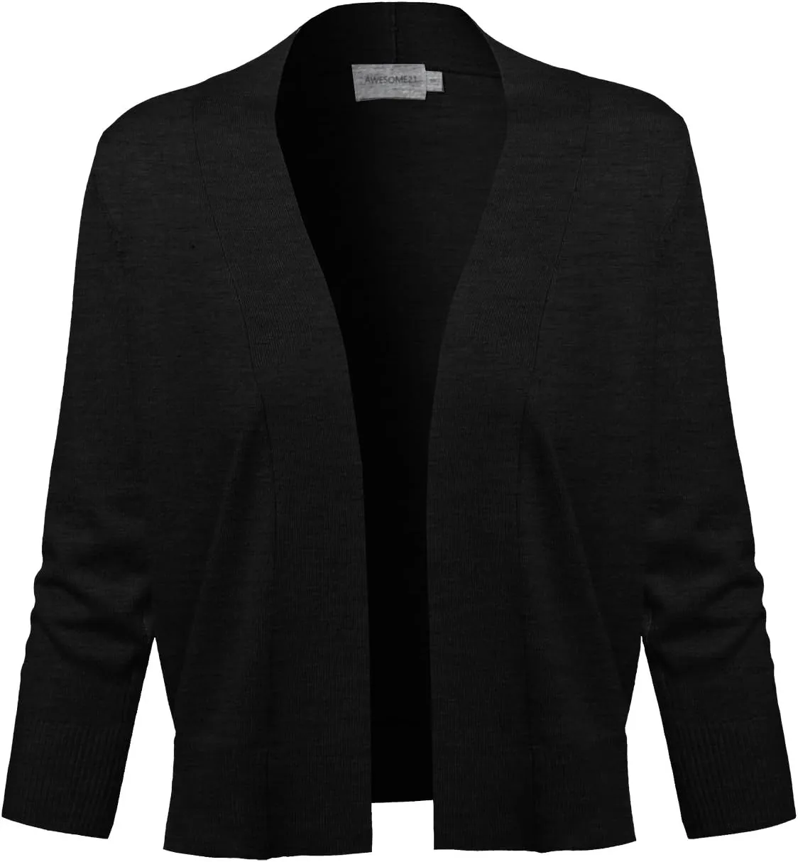 Women's Solid Soft Stretch 3/4 Sleeve Layer Short Cardigan
