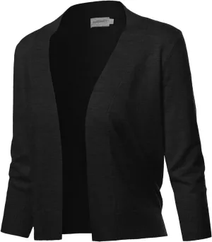 Women's Solid Soft Stretch 3/4 Sleeve Layer Short Cardigan