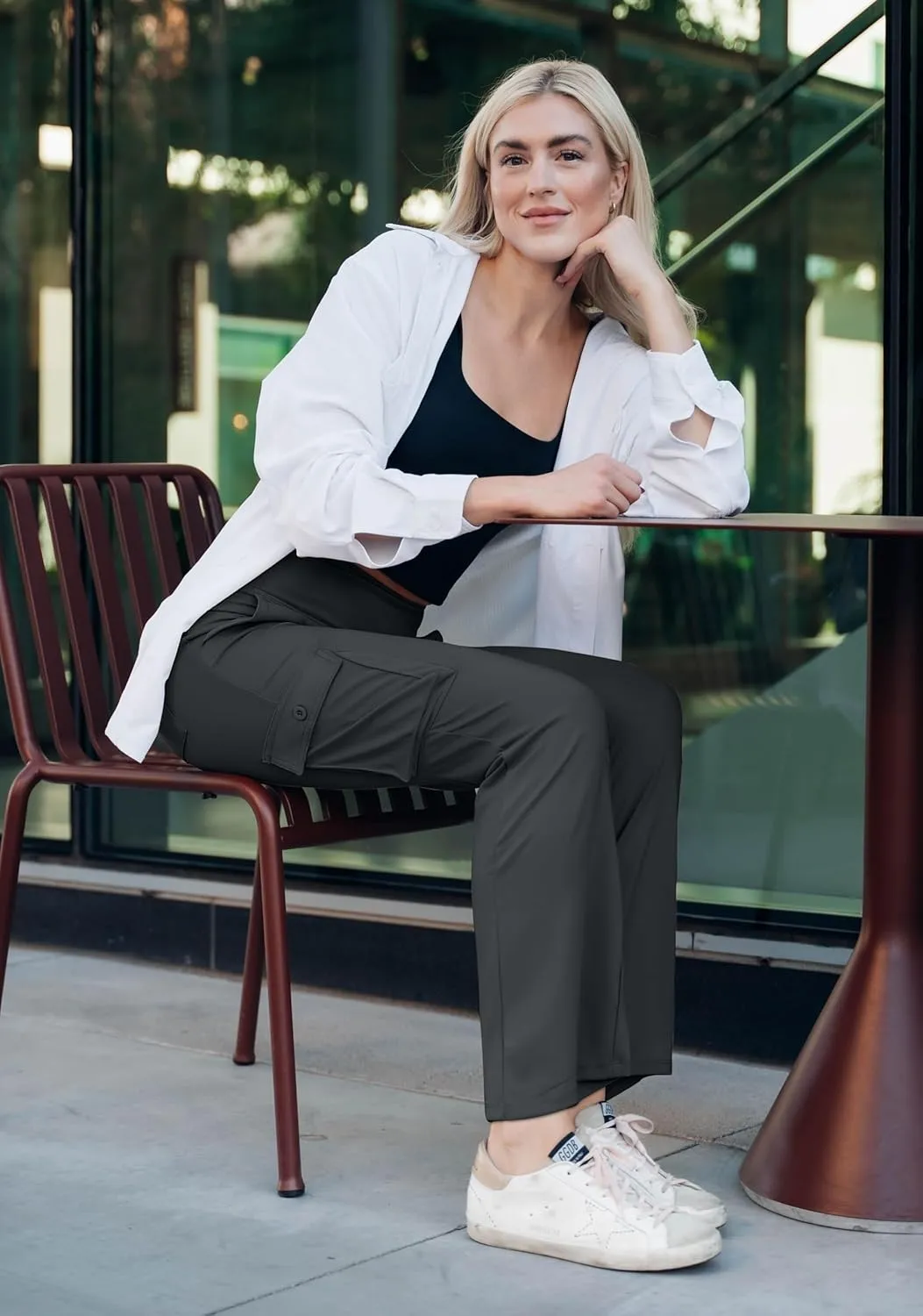 Women's Stretchy Cargo Pants 6 Pockets High Waist Bootcut Flare Leggings for Casual, Work, Travel, Athletic