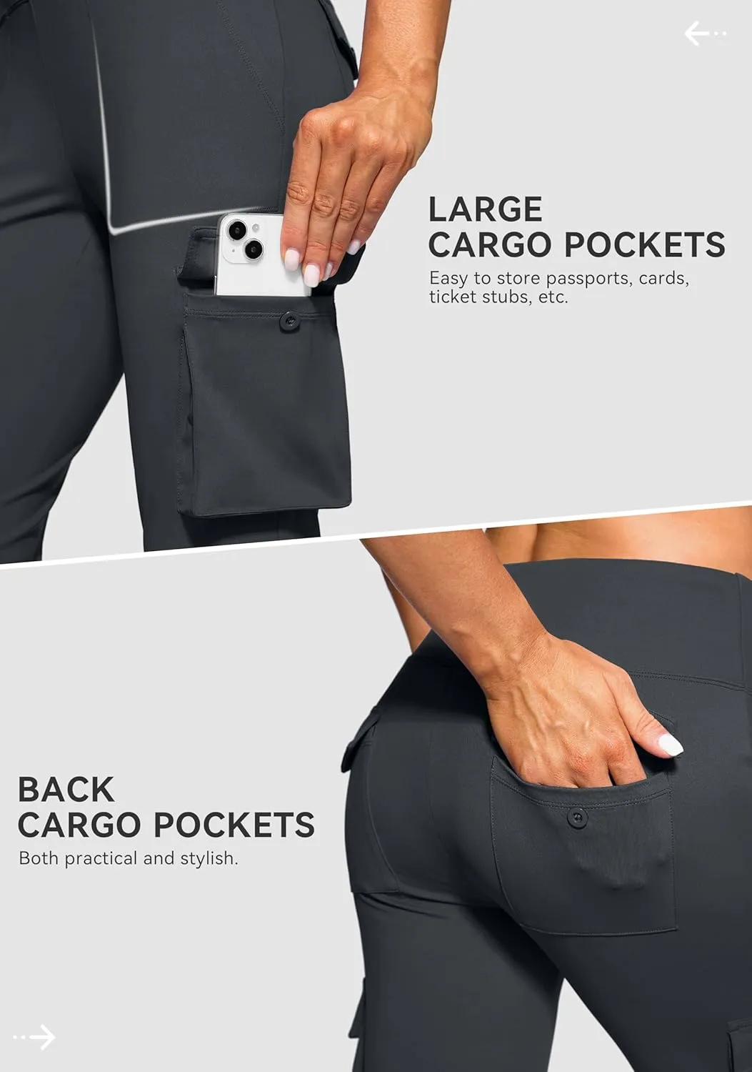 Women's Stretchy Cargo Pants 6 Pockets High Waist Bootcut Flare Leggings for Casual, Work, Travel, Athletic