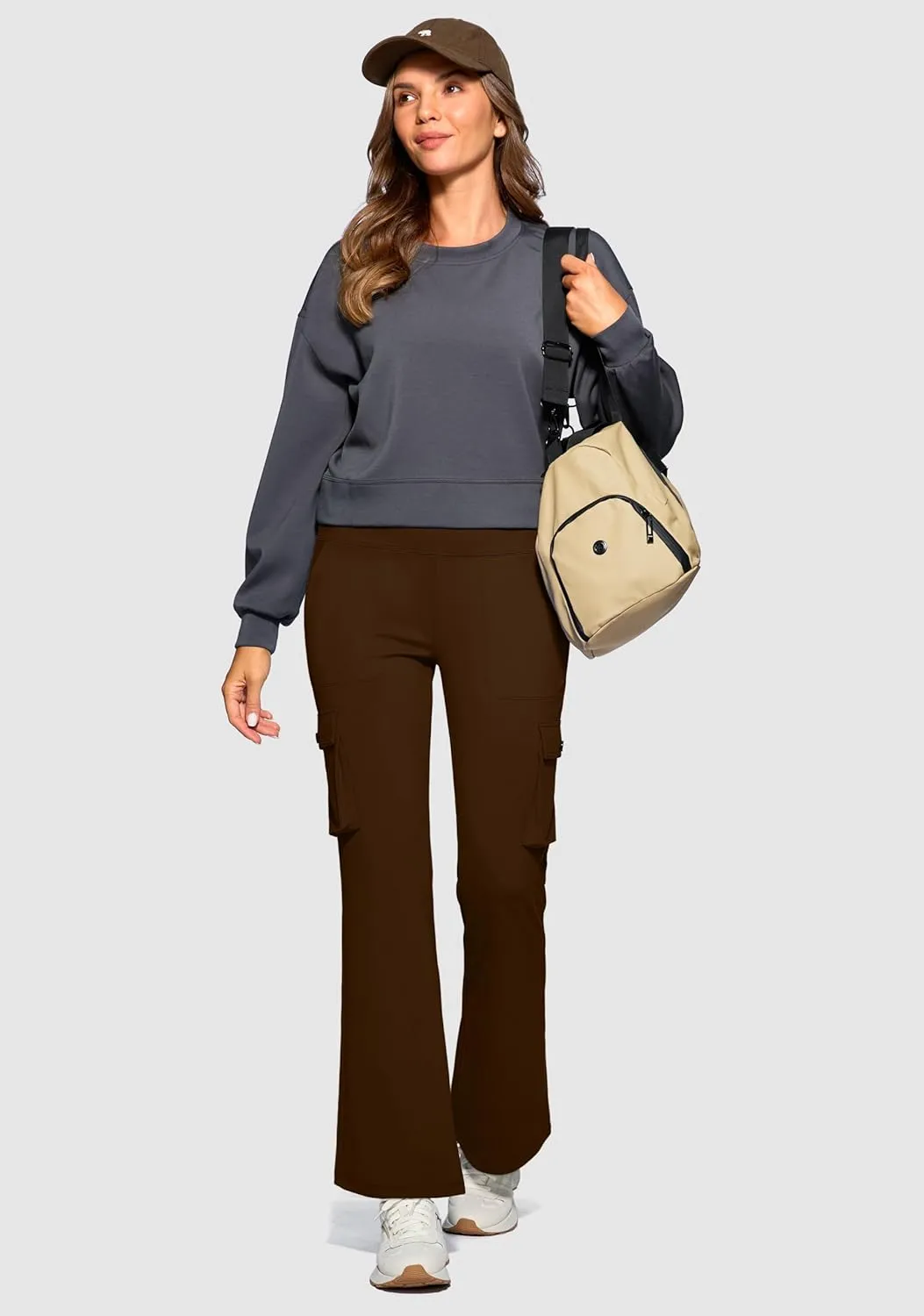 Women's Stretchy Cargo Pants 6 Pockets High Waist Bootcut Flare Leggings for Casual, Work, Travel, Athletic