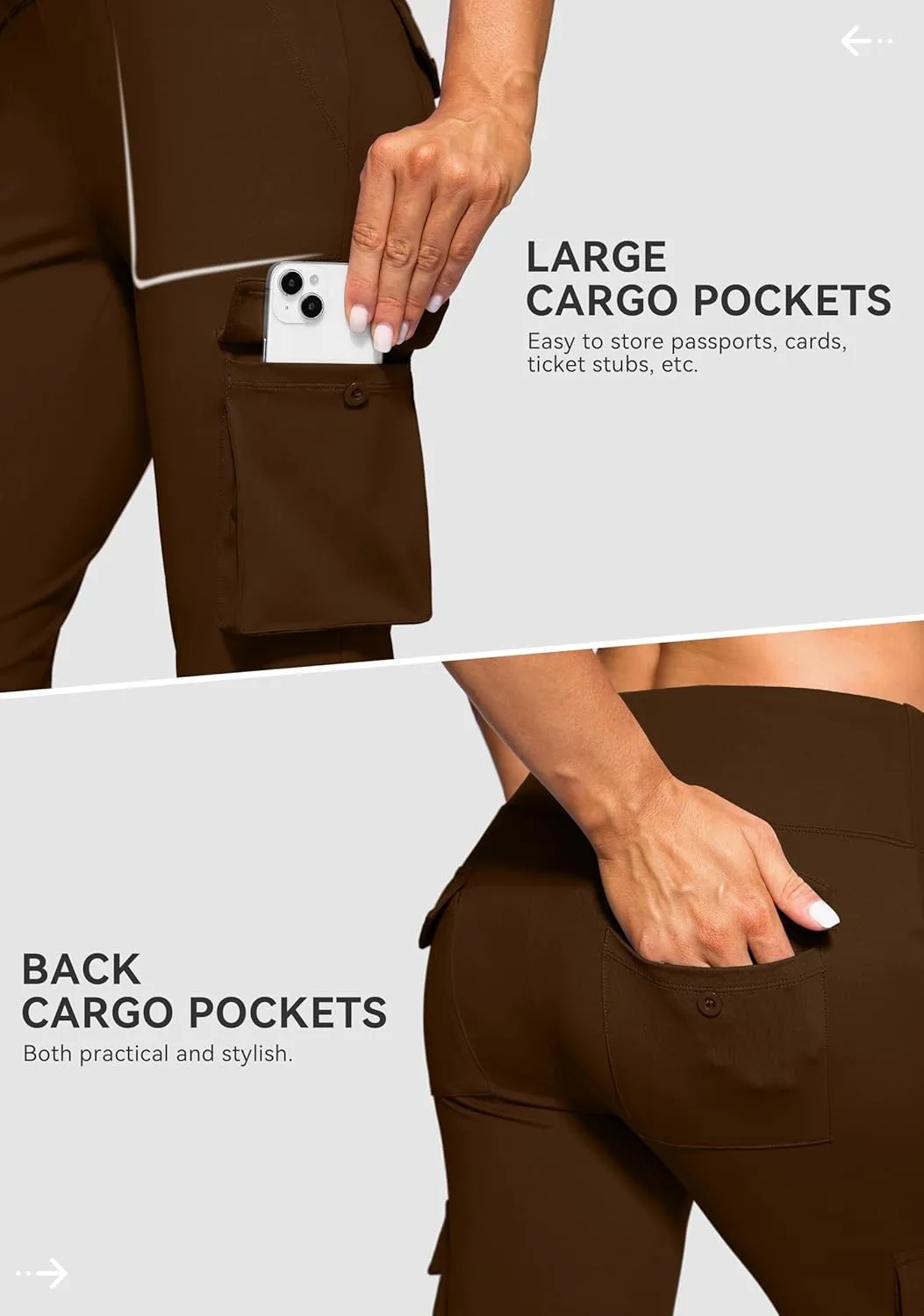 Women's Stretchy Cargo Pants 6 Pockets High Waist Bootcut Flare Leggings for Casual, Work, Travel, Athletic