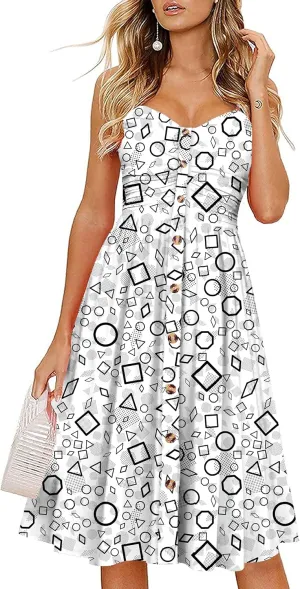 Women's Summer Casual Dress Florals Buttons Down Ruched Sweetheart Neck Sleeveless Midi Sundress