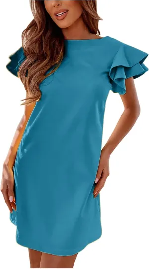 Women's Summer Dresses 2025 Coverup Sexy Dress Casual Ruffle Short Sleeve Fashion Sundresses Outfits for Beach