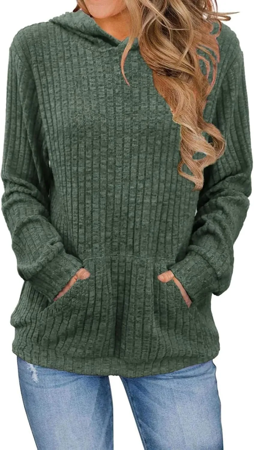 Womens Sweatshirt 2024 Oversized Hoodies Long Sleeve Shirts Kangaroo Pocket Fashion Knit Hoodies Fall Pullover Sweatshirts