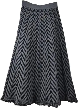 Women's Tassel Pleated Midi Knit Skirt Elastic High Waist A-Line Skirts Ribbed Knit Office Lady Work Skirts