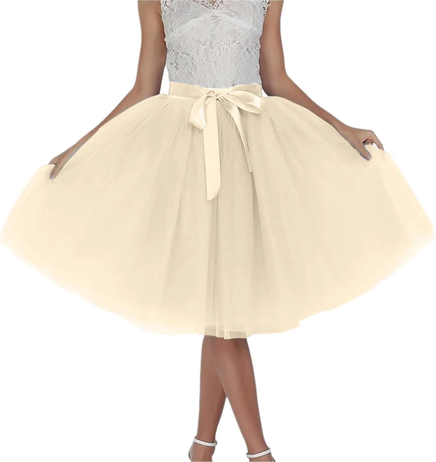 Women's Tutu Skirts,2025 Adult Lolita Midi Skirt Casual Waisted Bow Tie Fairy Skirt A-line Tulle Skirt Petticoat Skirt