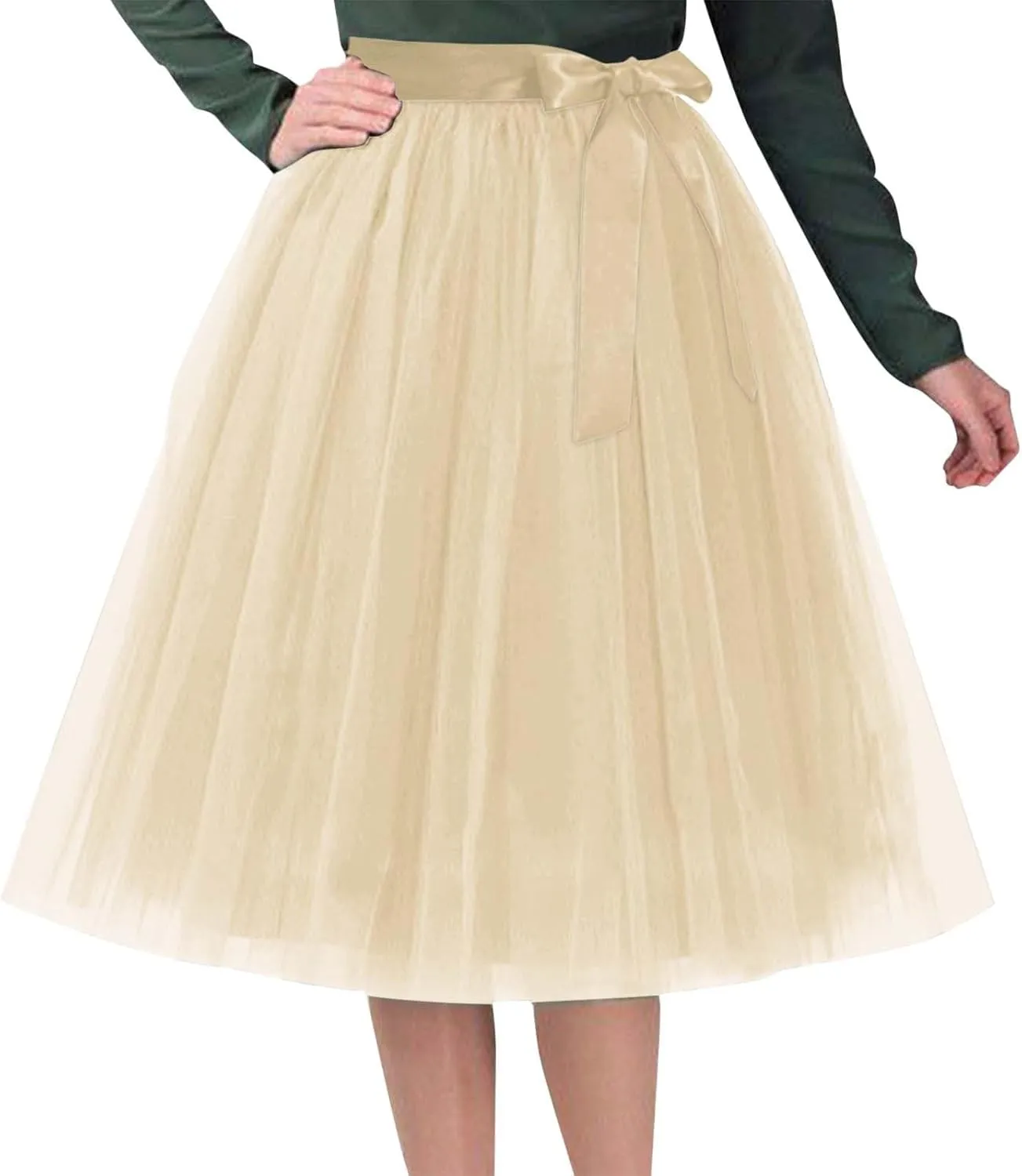 Women's Tutu Skirts,2025 Adult Lolita Midi Skirt Casual Waisted Bow Tie Fairy Skirt A-line Tulle Skirt Petticoat Skirt