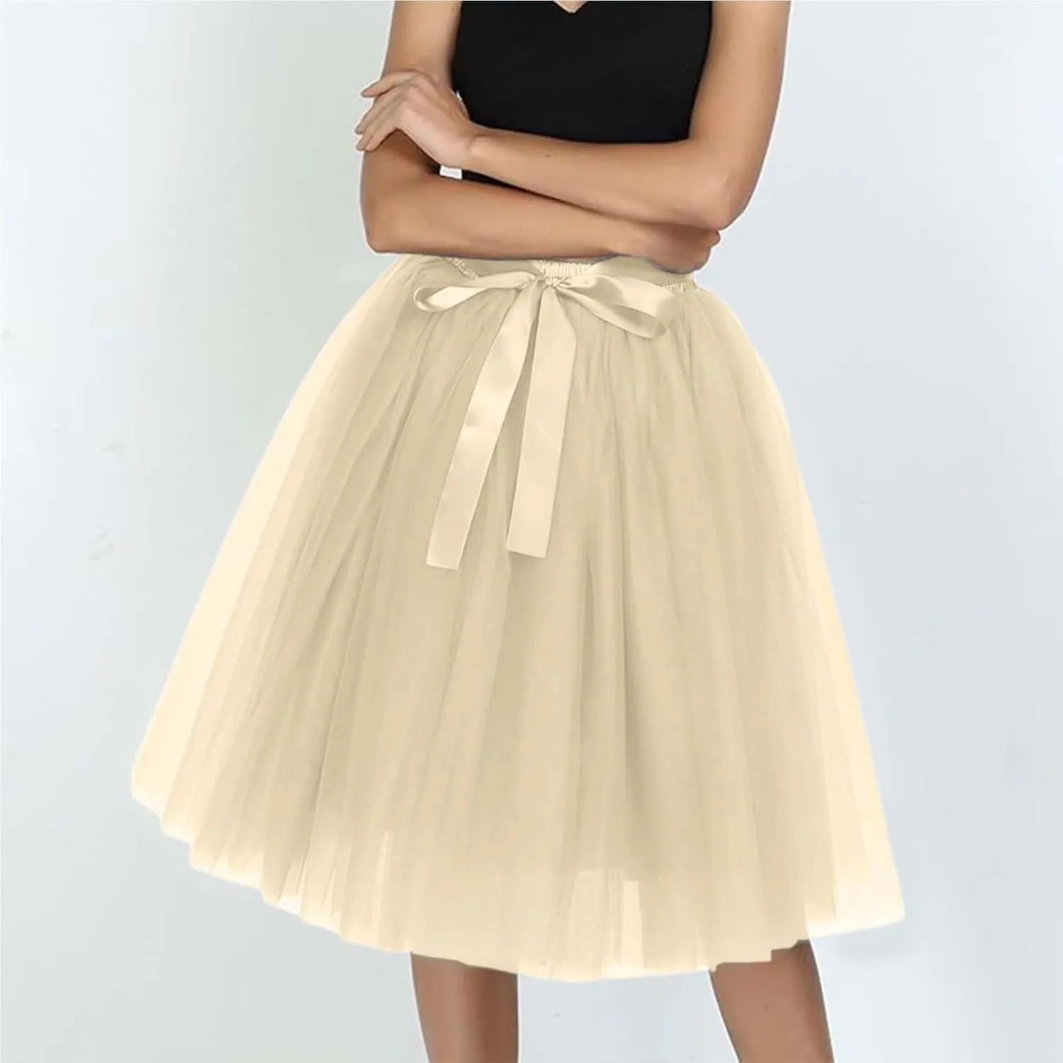 Women's Tutu Skirts,2025 Adult Lolita Midi Skirt Casual Waisted Bow Tie Fairy Skirt A-line Tulle Skirt Petticoat Skirt