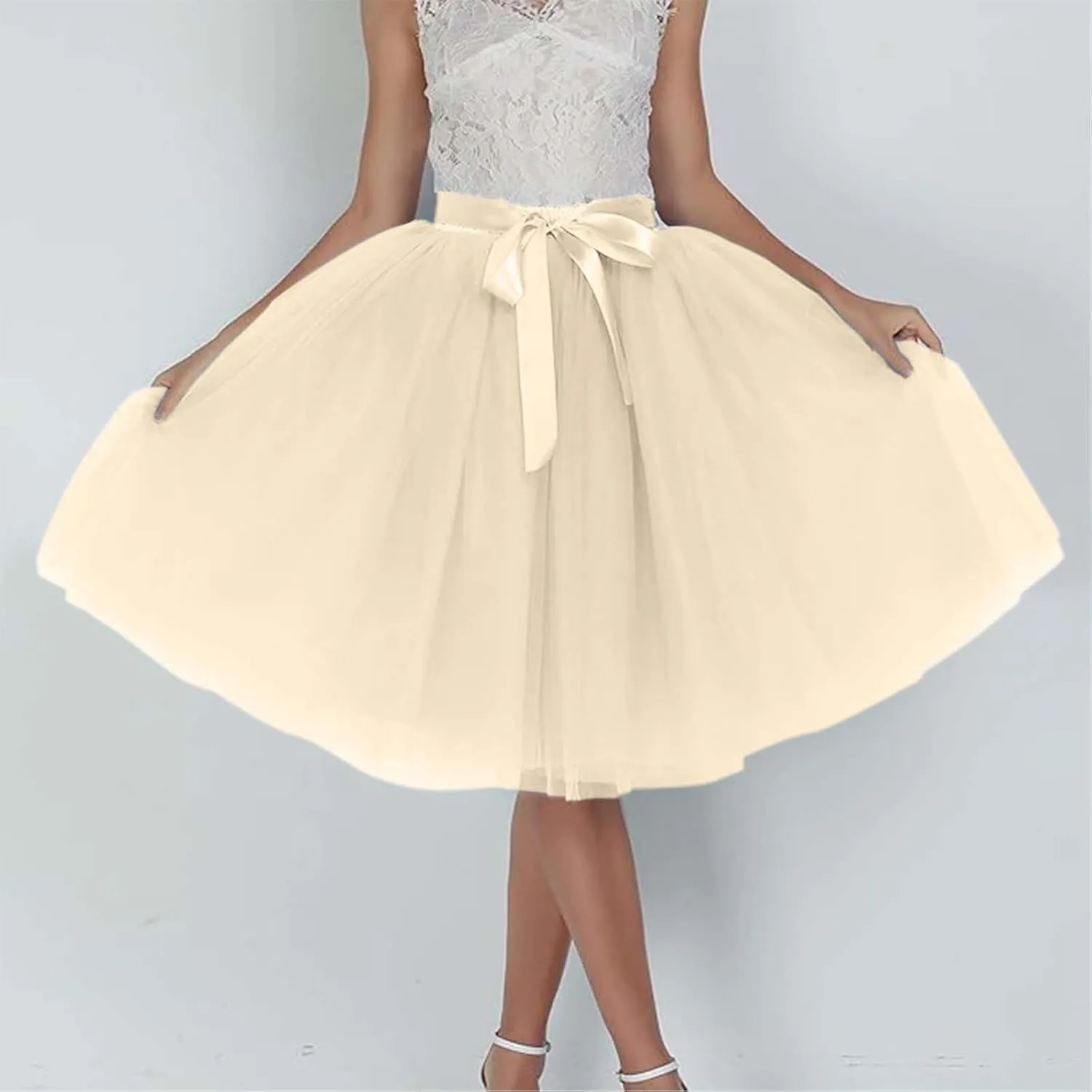 Women's Tutu Skirts,2025 Adult Lolita Midi Skirt Casual Waisted Bow Tie Fairy Skirt A-line Tulle Skirt Petticoat Skirt