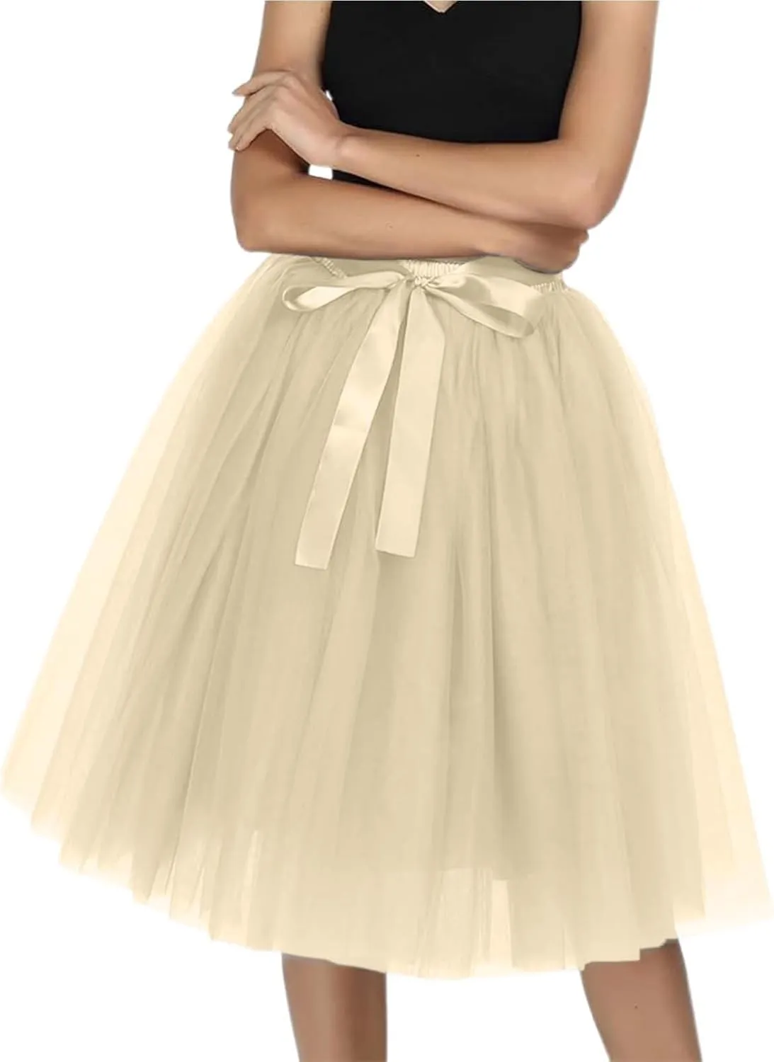 Women's Tutu Skirts,2025 Adult Lolita Midi Skirt Casual Waisted Bow Tie Fairy Skirt A-line Tulle Skirt Petticoat Skirt