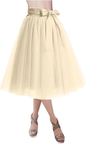 Women's Tutu Skirts,2025 Adult Lolita Midi Skirt Casual Waisted Bow Tie Fairy Skirt A-line Tulle Skirt Petticoat Skirt