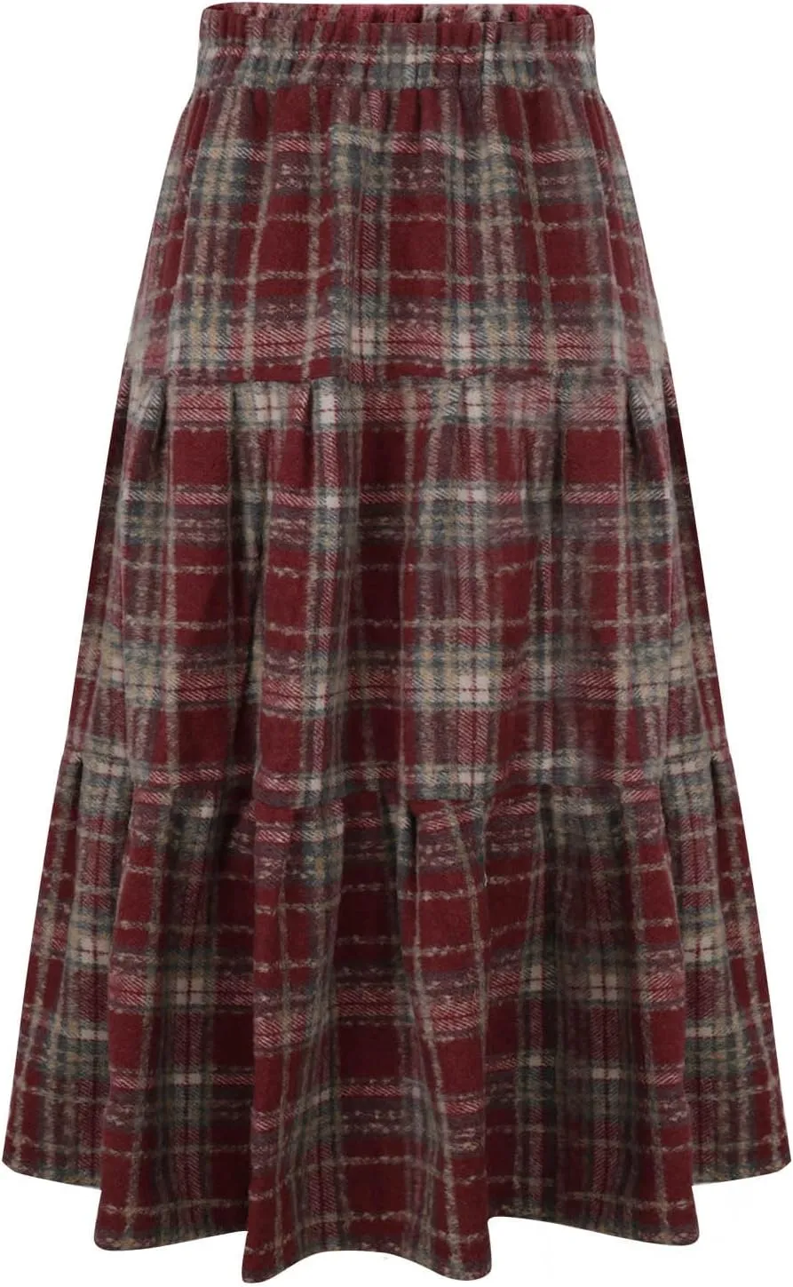 Women's Woolen Blend Swing Maxi Skirt, Fashion Tiered Ruffle Smocked Casual Clothes High Waisted Comfy Trendy Skirts