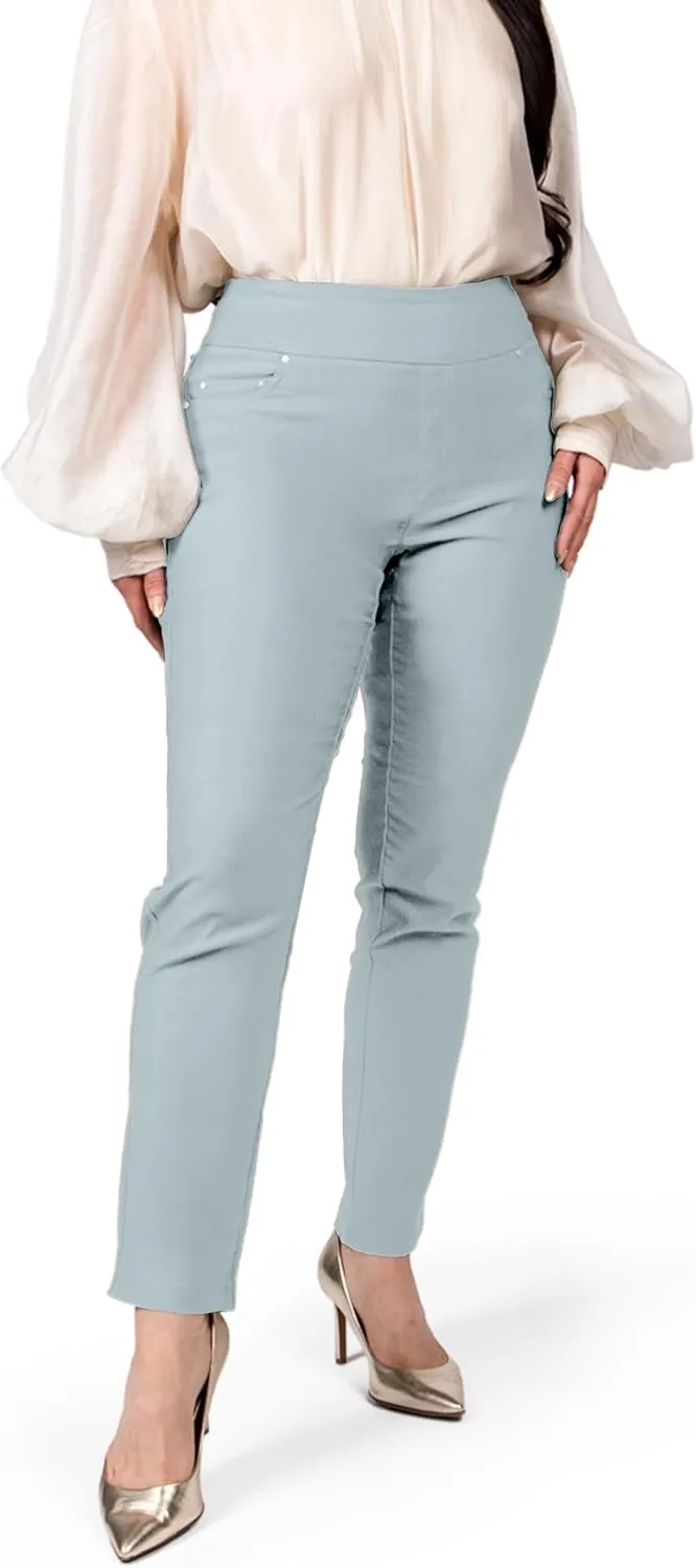 Women's Yoga Dress Pants - Strechy Straight Leg Work Pants with 5 Pockets Slim Fit Office Casual Slacks