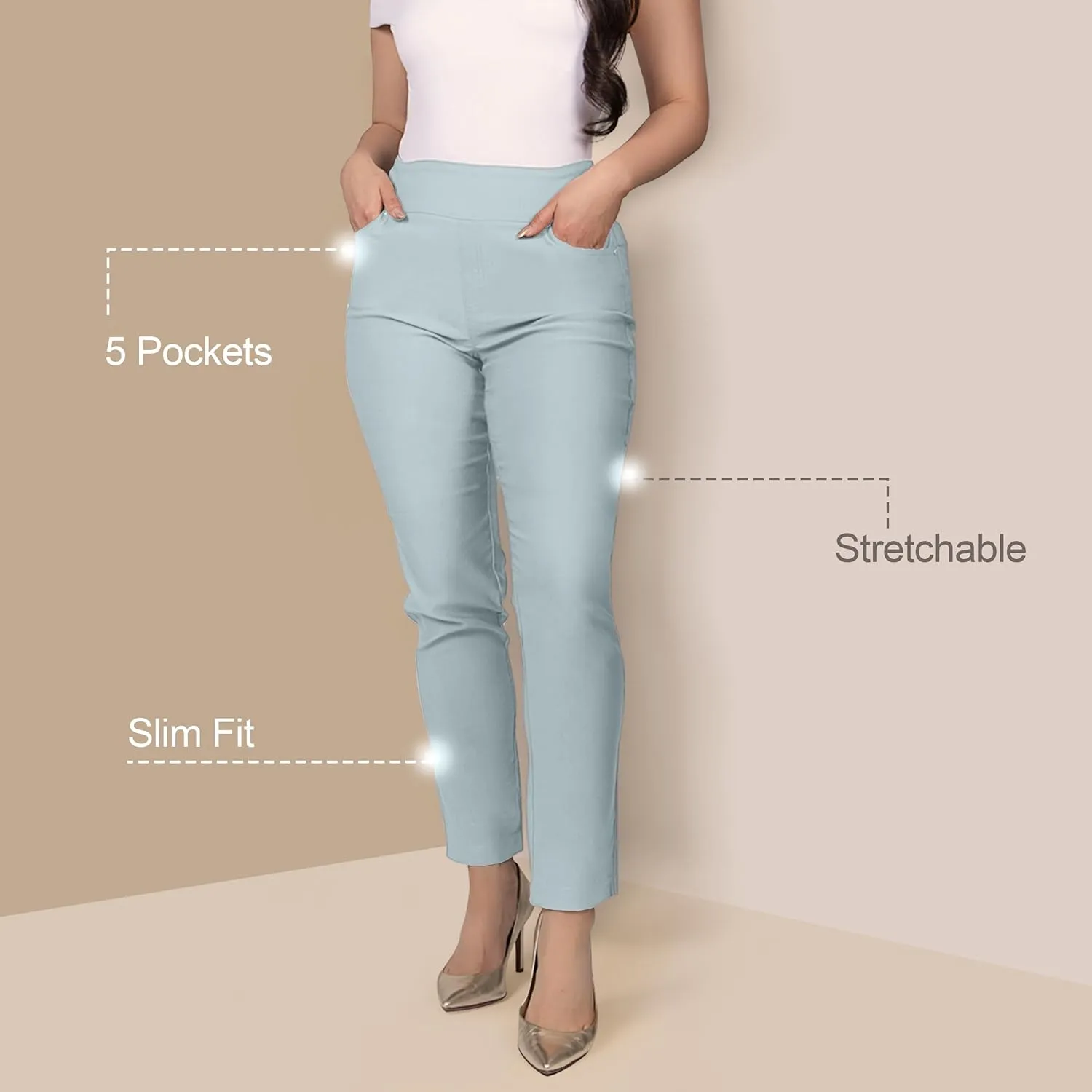Women's Yoga Dress Pants - Strechy Straight Leg Work Pants with 5 Pockets Slim Fit Office Casual Slacks