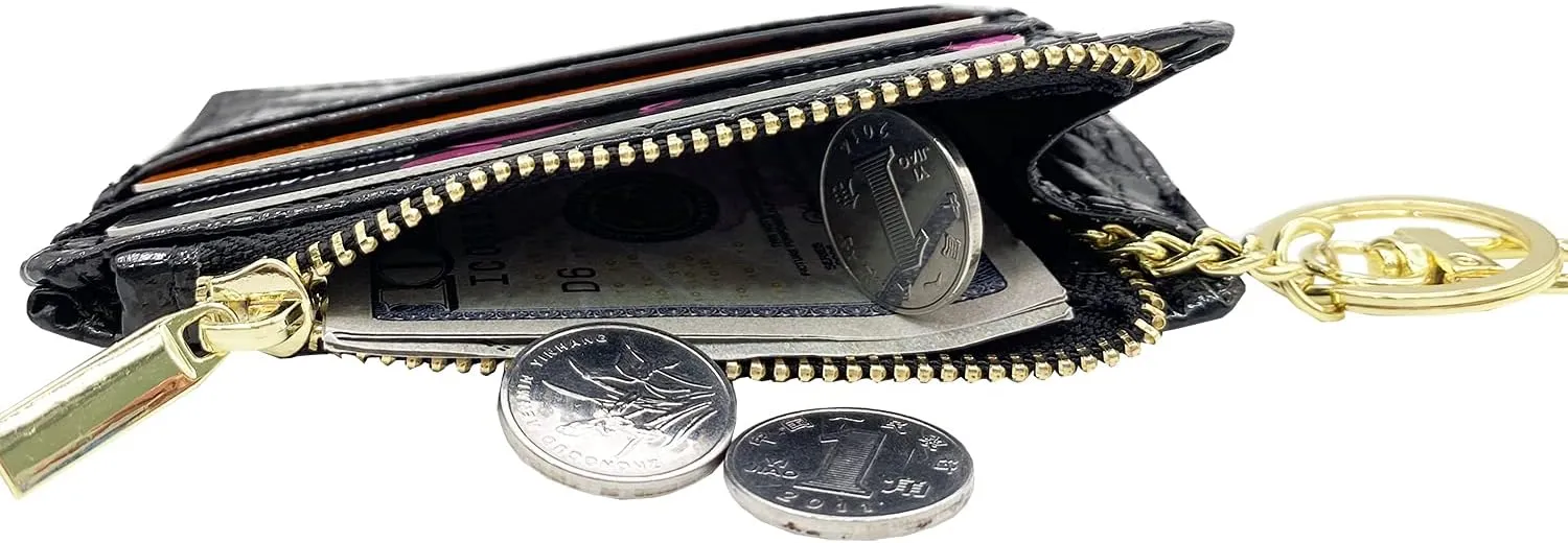 woogwin Slim RFID Credit Card Holder for Women Mini Front Pocket Wallet Purse With Keychain