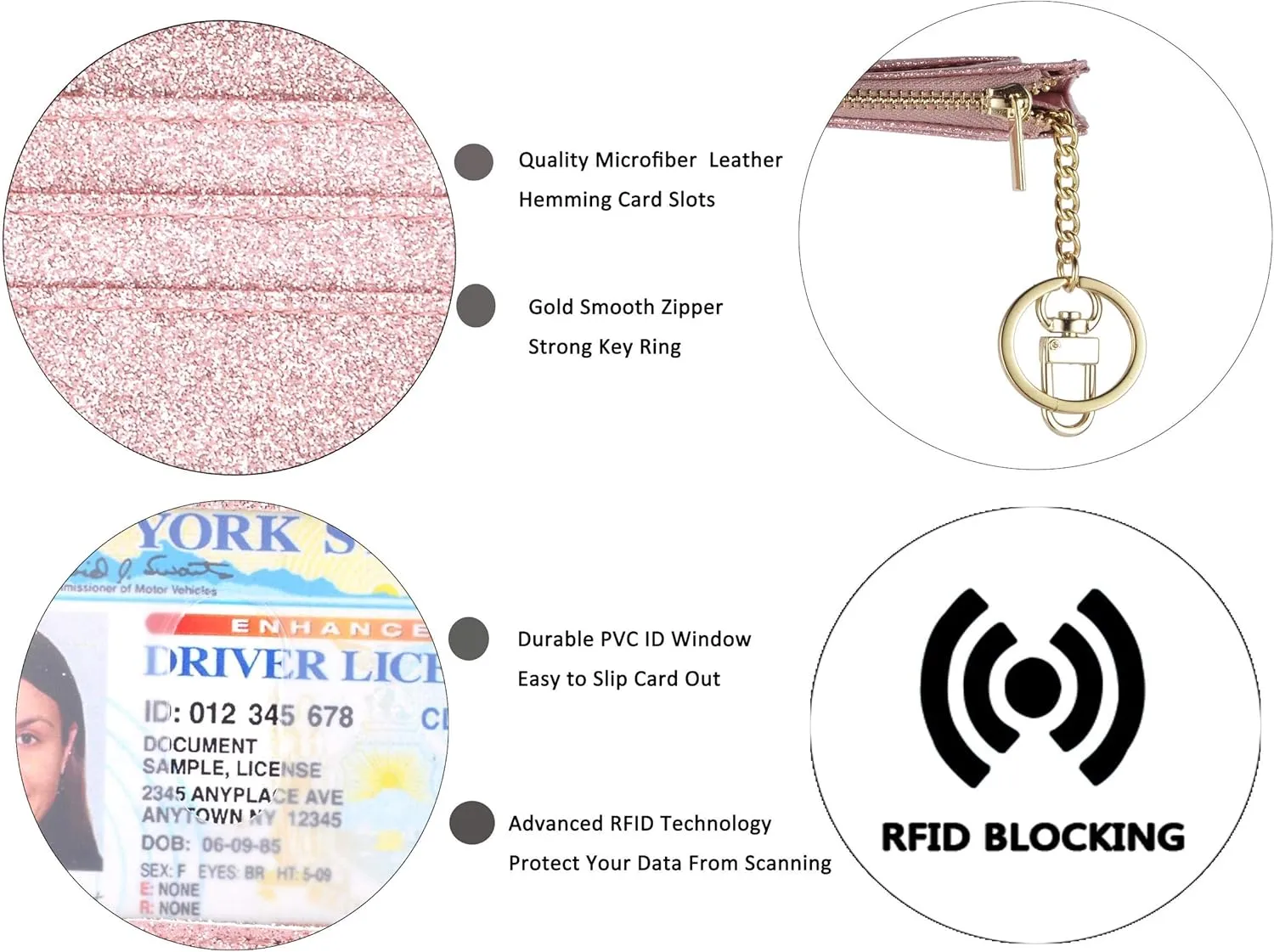 woogwin Slim RFID Credit Card Holder for Women Mini Front Pocket Wallet Purse With Keychain