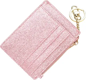 woogwin Slim RFID Credit Card Holder for Women Mini Front Pocket Wallet Purse With Keychain