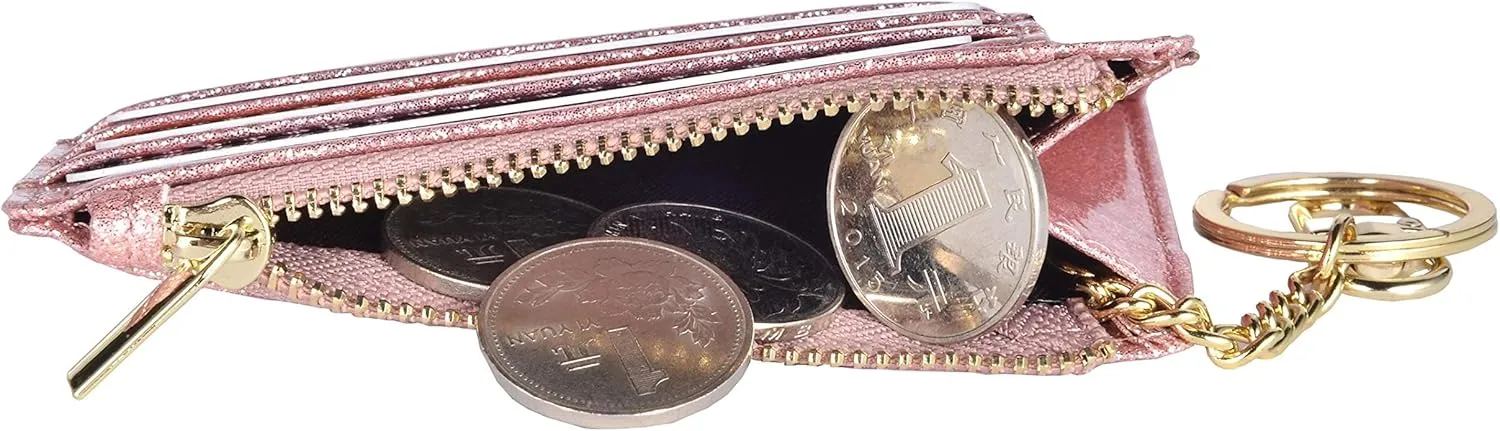 woogwin Slim RFID Credit Card Holder for Women Mini Front Pocket Wallet Purse With Keychain