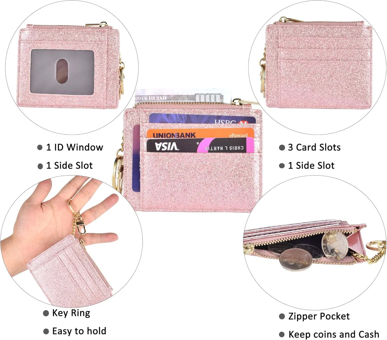 woogwin Slim RFID Credit Card Holder for Women Mini Front Pocket Wallet Purse With Keychain