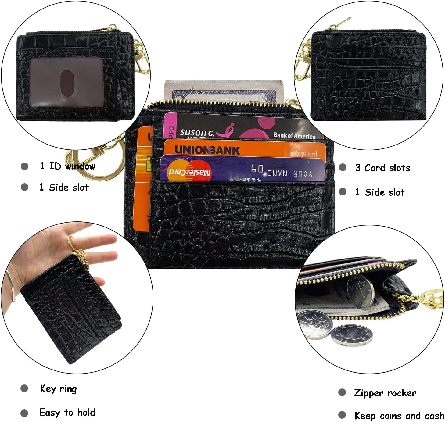 woogwin Slim RFID Credit Card Holder for Women Mini Front Pocket Wallet Purse With Keychain