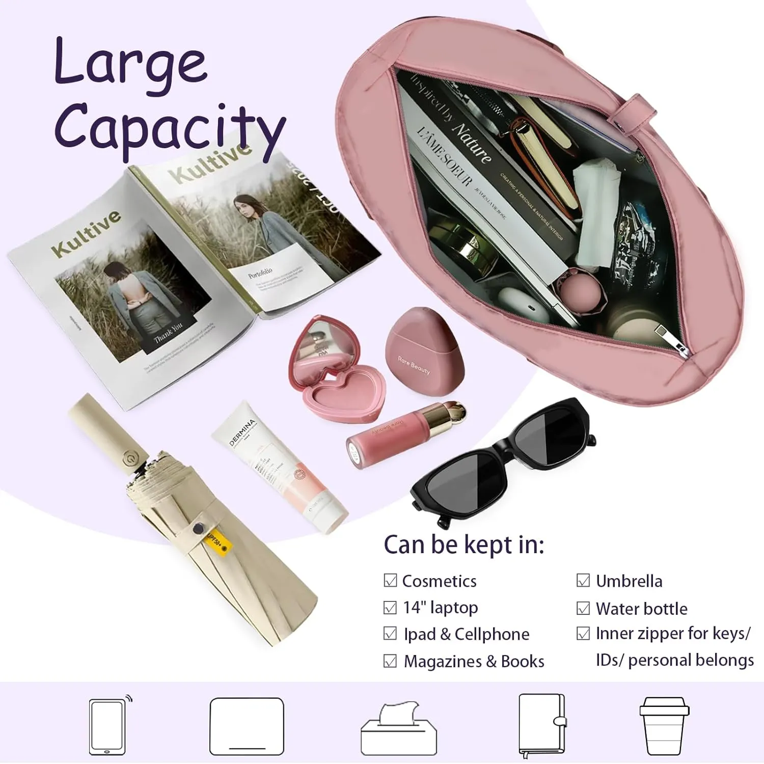 Work Bags for Women- Nursing Clinical Bag with Zipper Large Foldable Travel Bag Water-Resistant Handbag