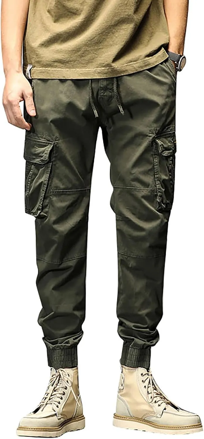 Work Pants for Men Slim Fit Lightweight Cargo Sweatpants Stretch Waistband Workout Outdoor Athletic Hiking Pants