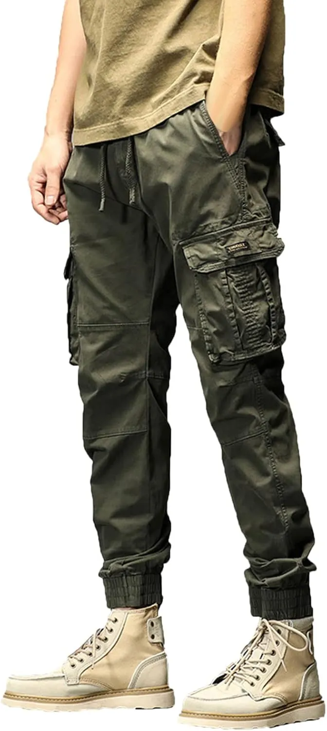 Work Pants for Men Slim Fit Lightweight Cargo Sweatpants Stretch Waistband Workout Outdoor Athletic Hiking Pants