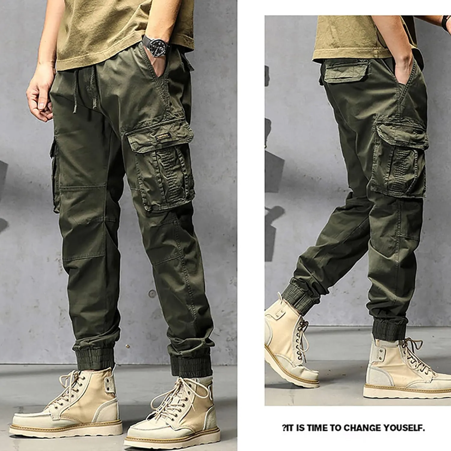 Work Pants for Men Slim Fit Lightweight Cargo Sweatpants Stretch Waistband Workout Outdoor Athletic Hiking Pants