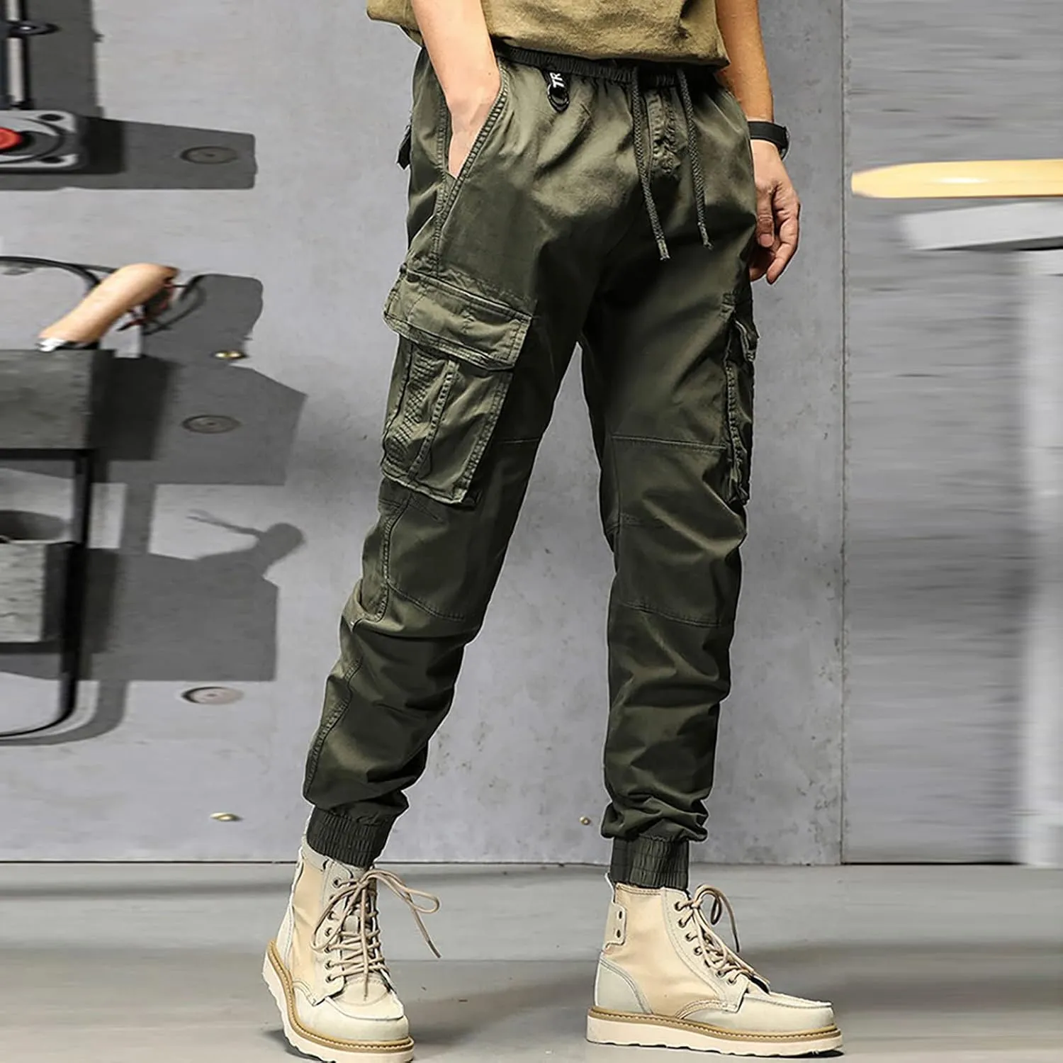 Work Pants for Men Slim Fit Lightweight Cargo Sweatpants Stretch Waistband Workout Outdoor Athletic Hiking Pants