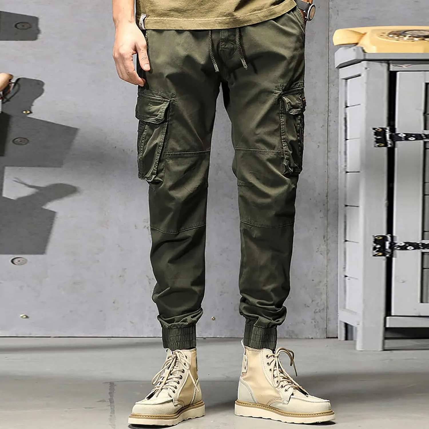 Work Pants for Men Slim Fit Lightweight Cargo Sweatpants Stretch Waistband Workout Outdoor Athletic Hiking Pants
