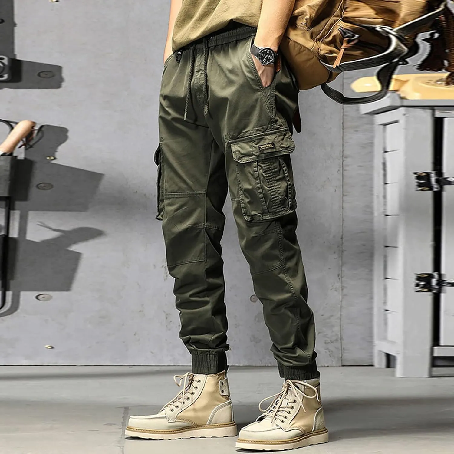 Work Pants for Men Slim Fit Lightweight Cargo Sweatpants Stretch Waistband Workout Outdoor Athletic Hiking Pants